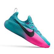 Teal and pink Nike shoe.