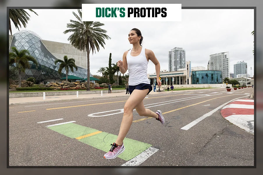 A woman running in the street.