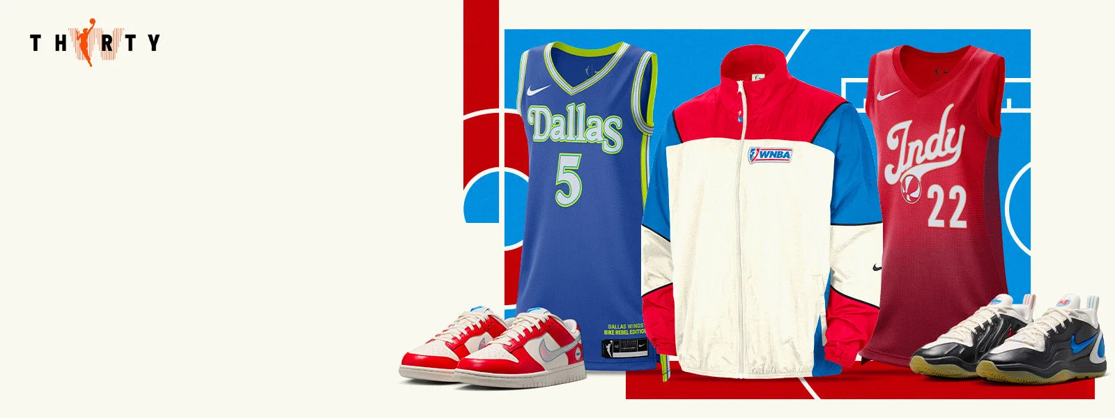 WNBA apparel on a retro basketball background.