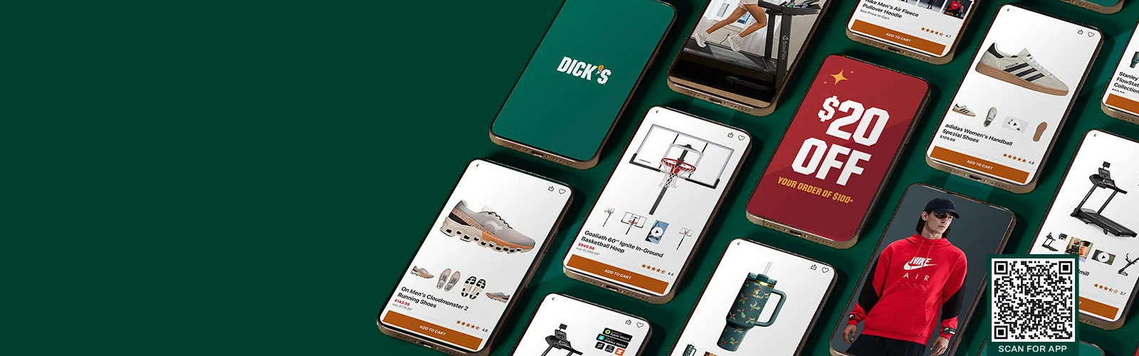 $20 Off Your Order of $100+. Mobile App phone screens.