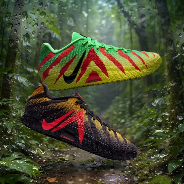 Basketball shoes in jurassic environment.