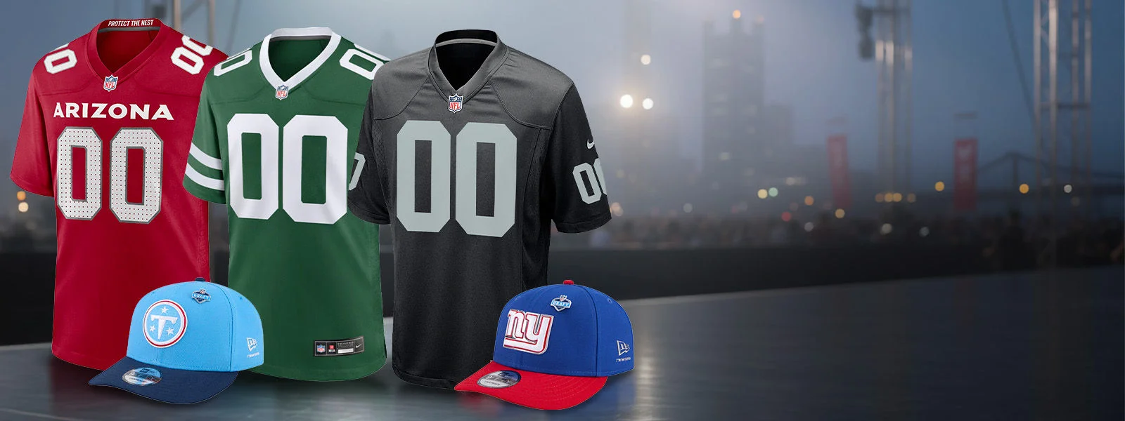 NFL draft jerseys and hat.