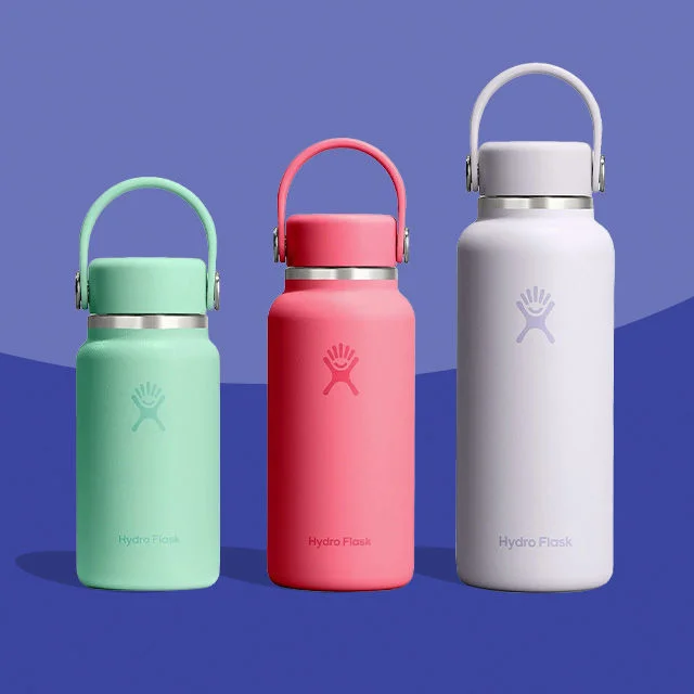 Collection of HydroFlask tumblers.