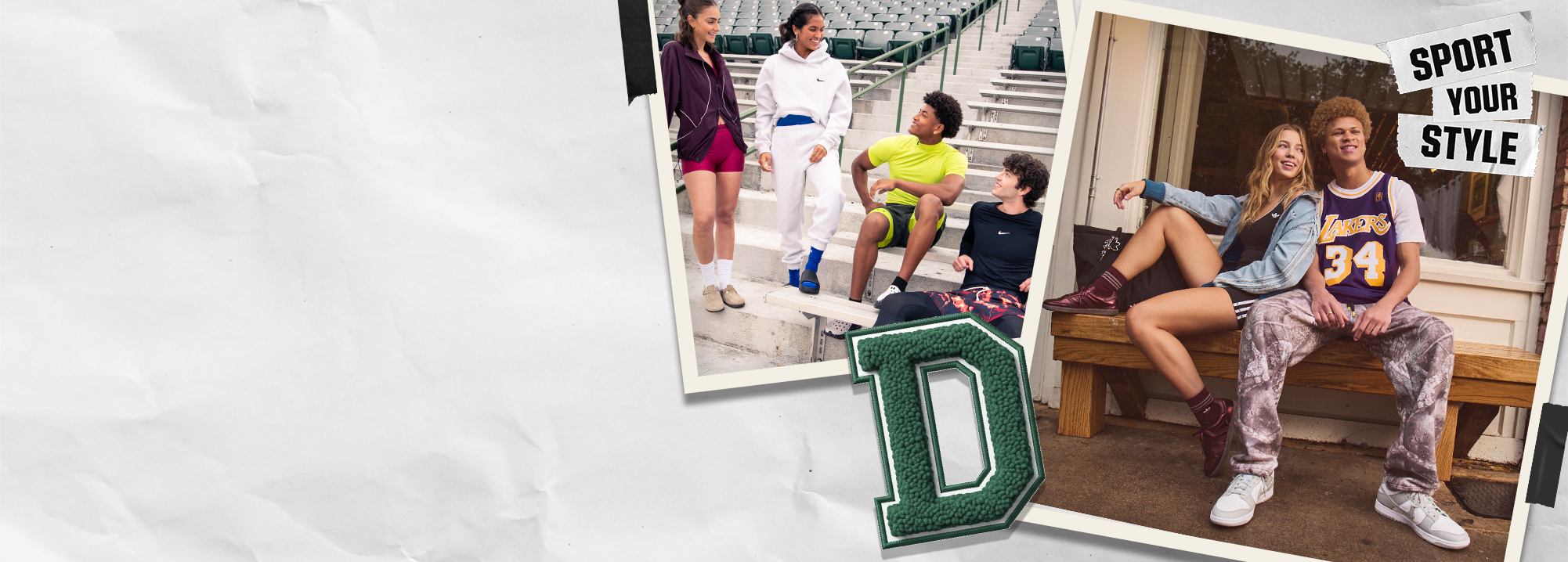 Collage of athletes wearing back to school clothing, shoes and gear.