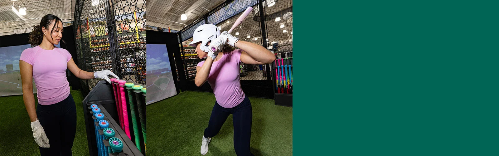 A woman in a batting cage
