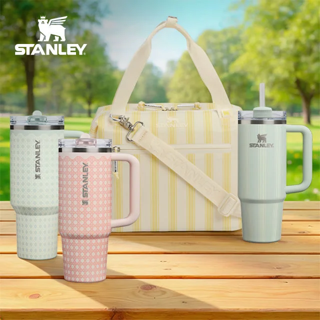 Stanley drinkware in outdoor environment.