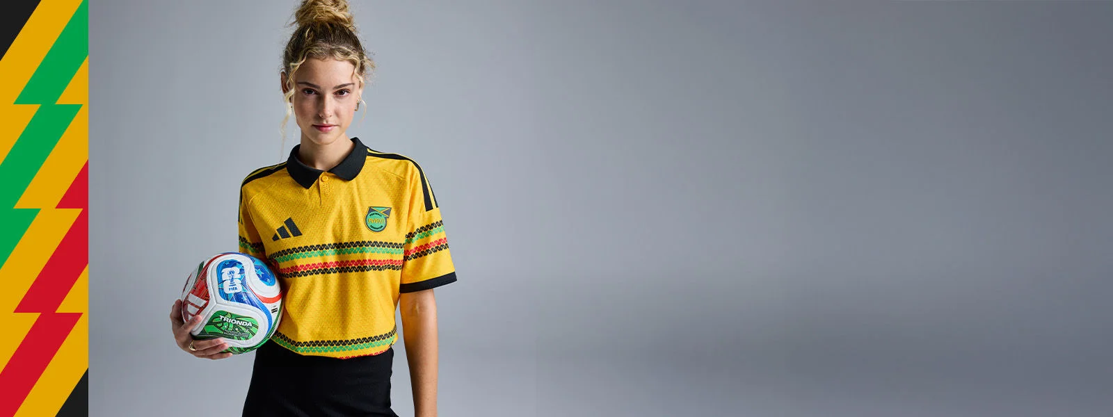 Jamaica home and away soccer jerseys.