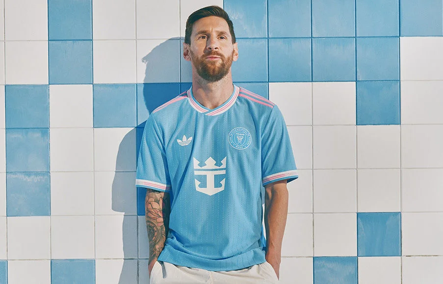 Messi wearing a jersey. 
