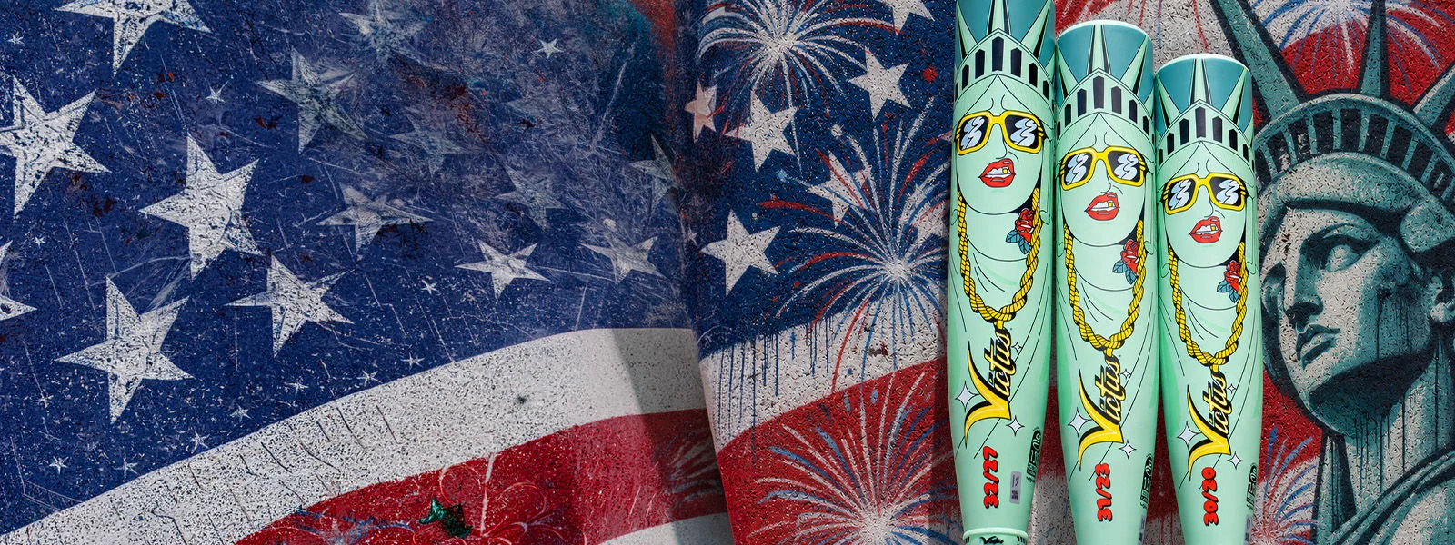 Baseball bats on USA themed background.