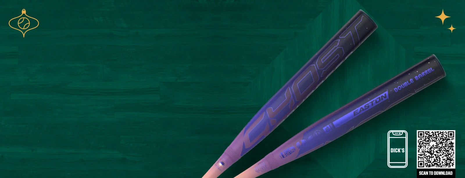 Baseball bats on green background.