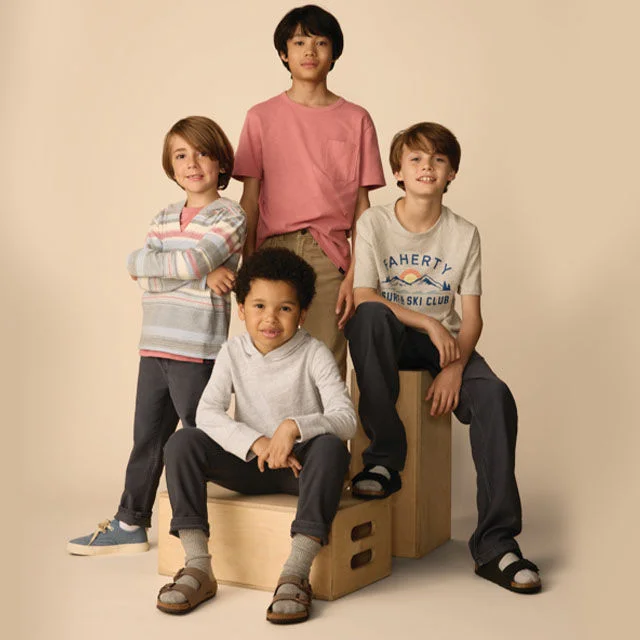 A group of boys wearing Faherty.