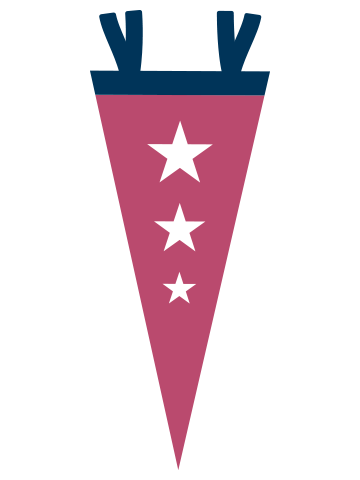 Burgundy pennant flag. 