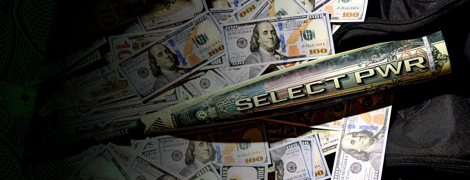 Baseball bat on top of money.