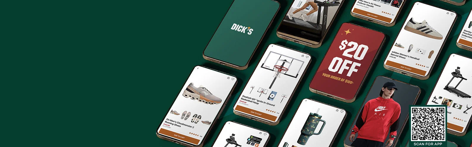 $20 Off Your Order of $100+. Mobile App phone screens.