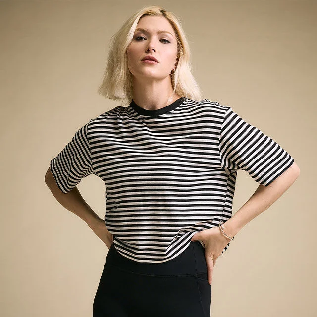 Woman in a striped shirt. 