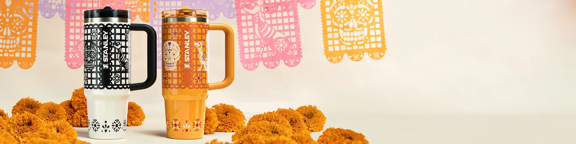 Dia De Muertos themed Stanley water bottles