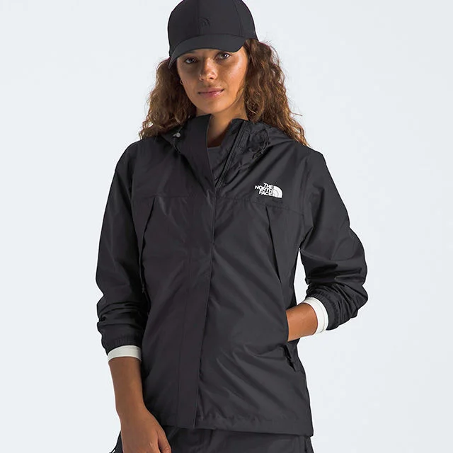Woman in outerwear jacket. 