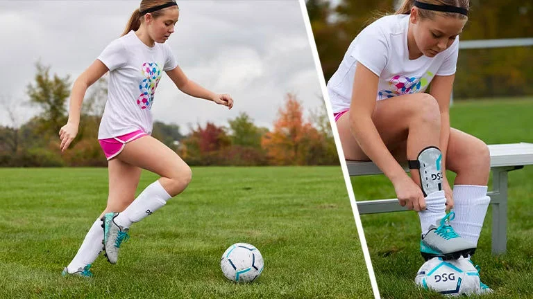 Child wearing soccer gear. 