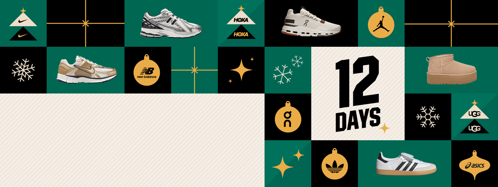 Footwear on green holiday background.