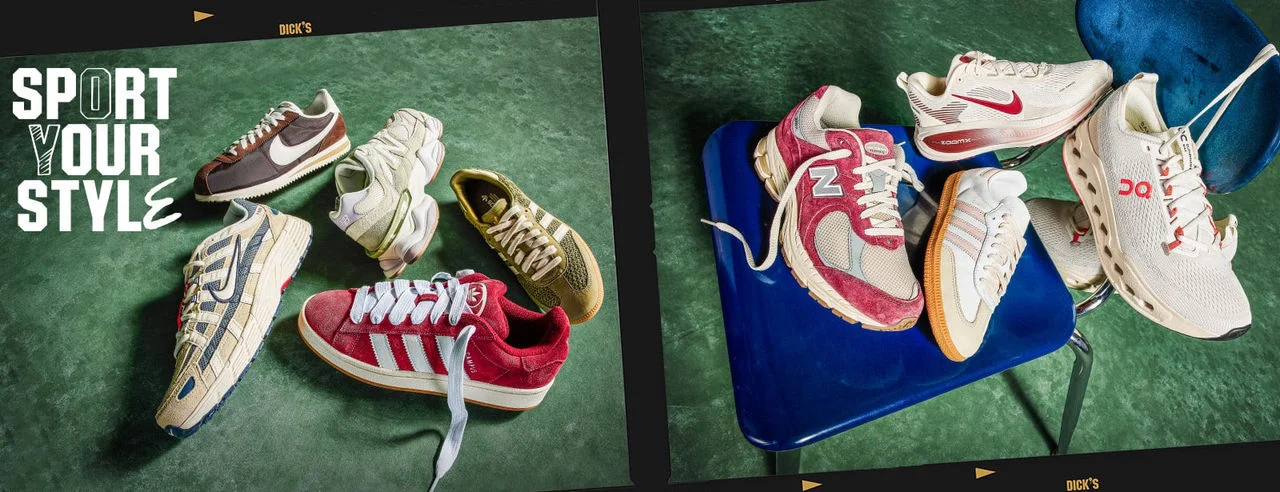 Piles of shoes from top brands in a school locker and on a desk. 