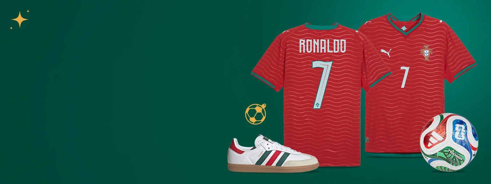 Soccer jersey and gear on holiday background.