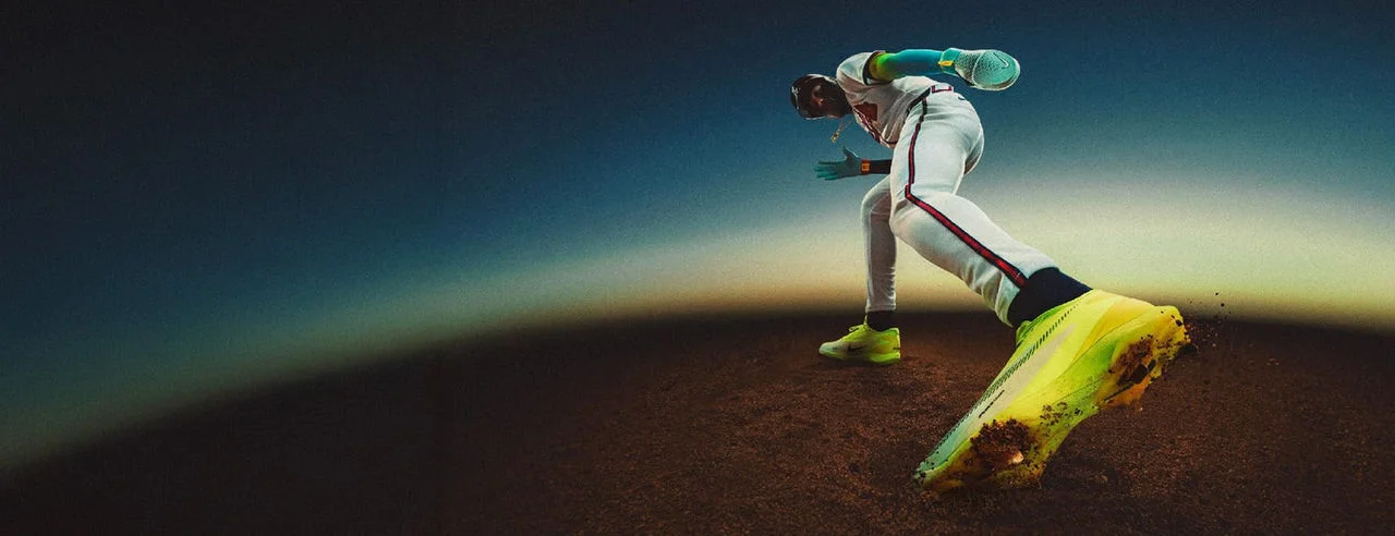 Baseball player in cleats. 