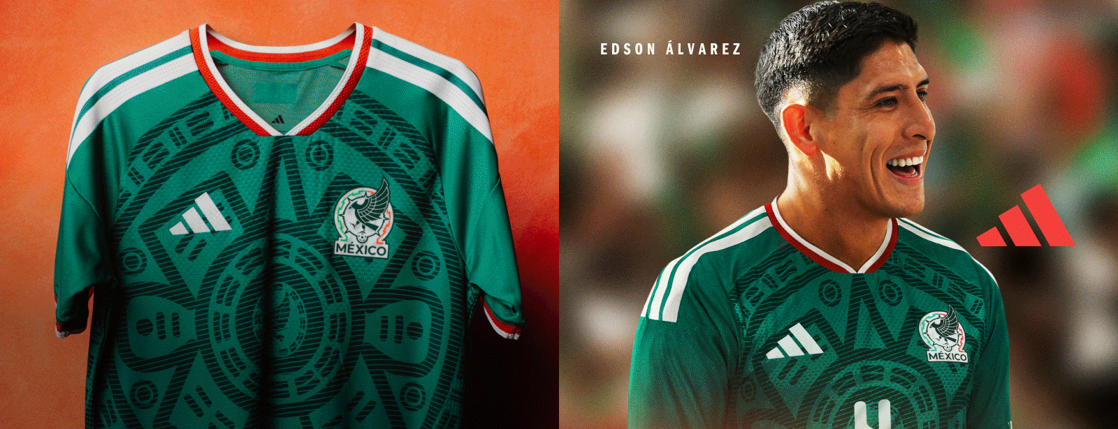 Animation of professional soccer players wearing adidas world cup jerseys.