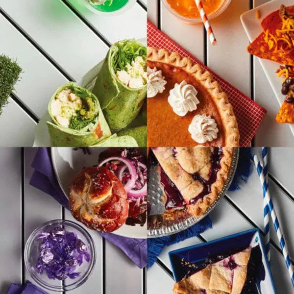 Different color schemes of foods.