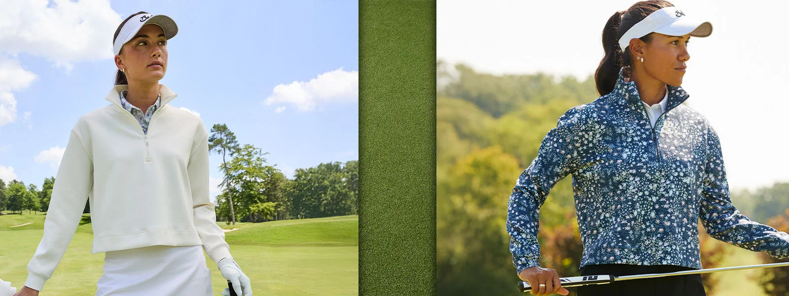 Woman wearing Fore All golf apparel.