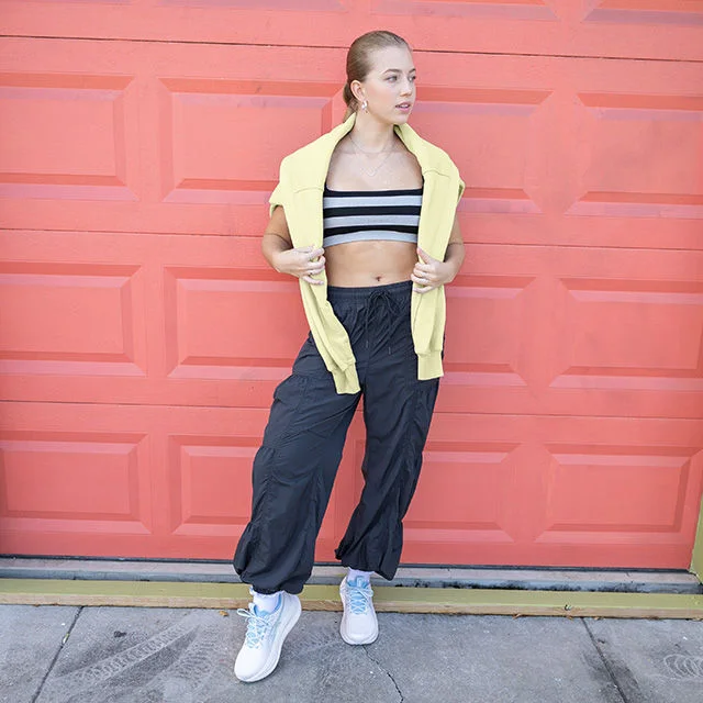 Female model in urban environment.