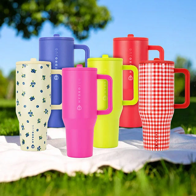 HydroJug Summer Color water bottles.