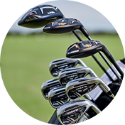 A set of clubs in a stand bag.