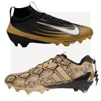 Gold and black football cleats.