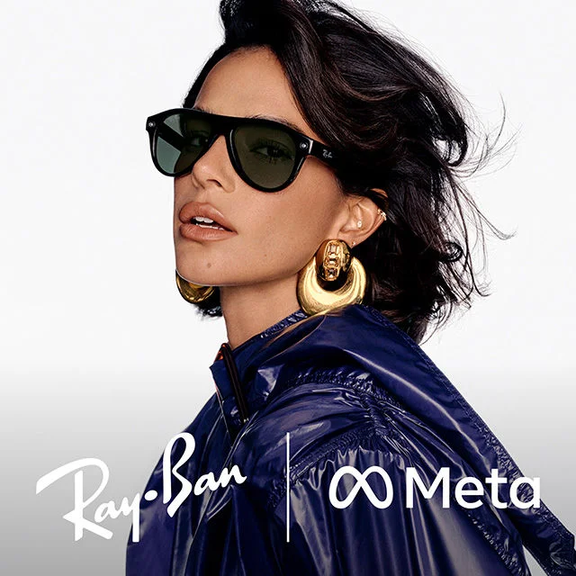 Ray Ban. Meta. Woman wearing meta glasses.