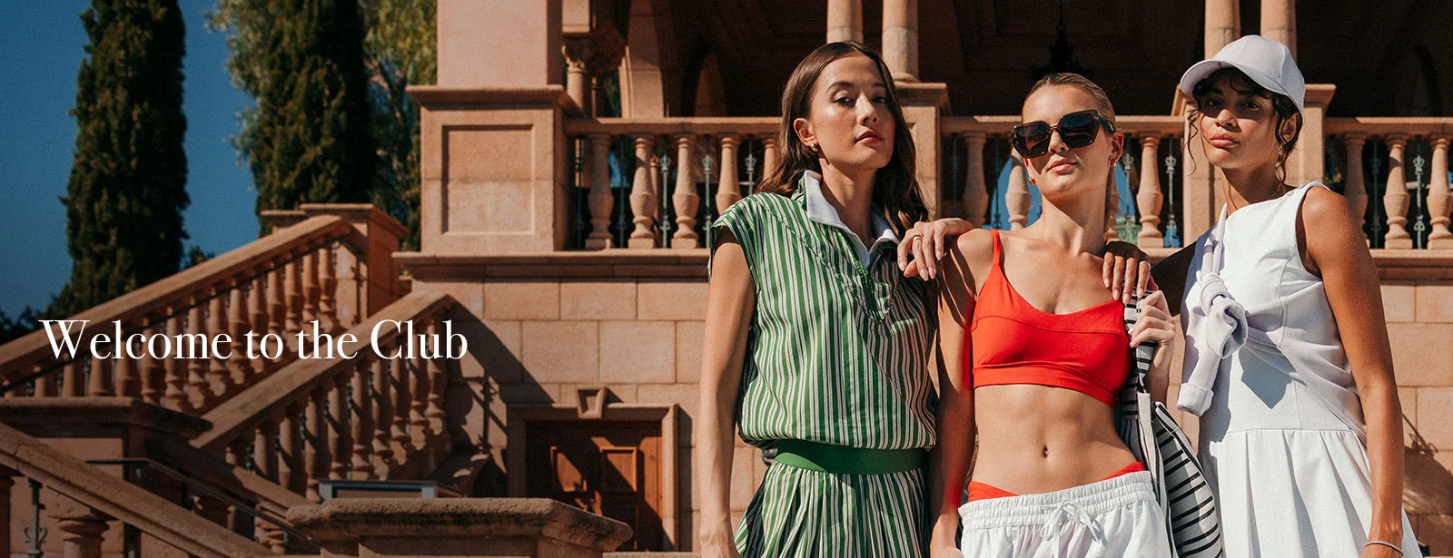 Welcome to the Club. Three women wearing CALIA apparel.