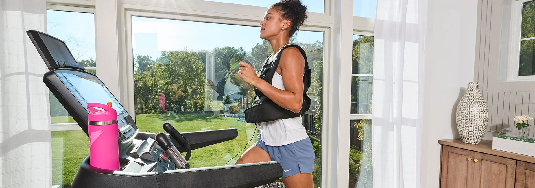 Athlete working out in gym.
