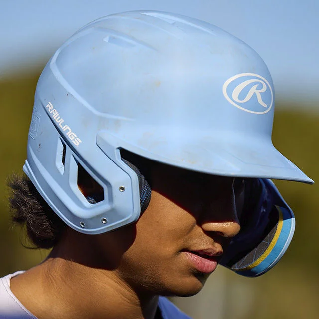 Batting helmets.