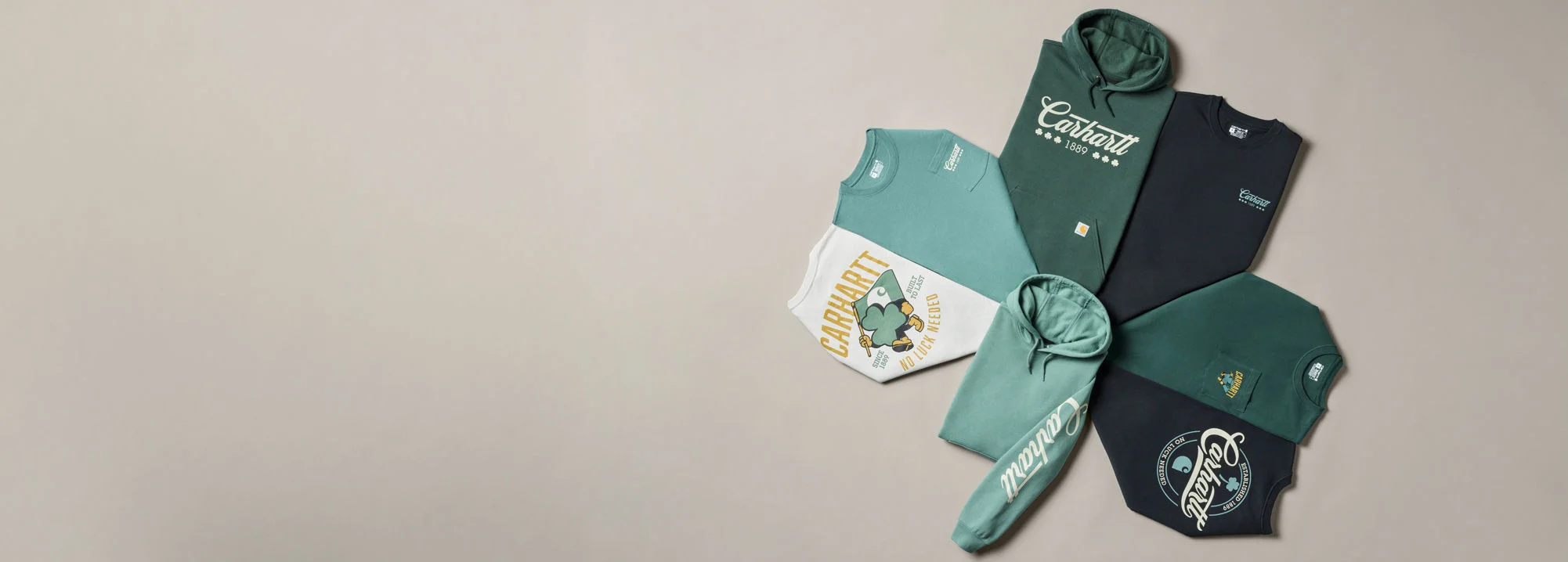 Carhartt apparel organized like a shamrock.