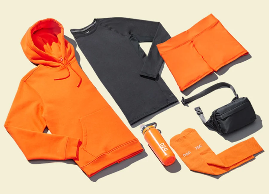 Orange and black clothing.
