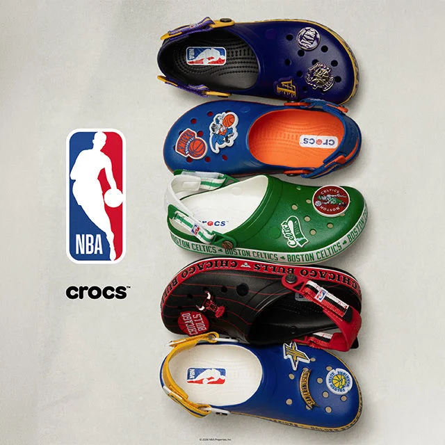 NBA Crocs on beige background