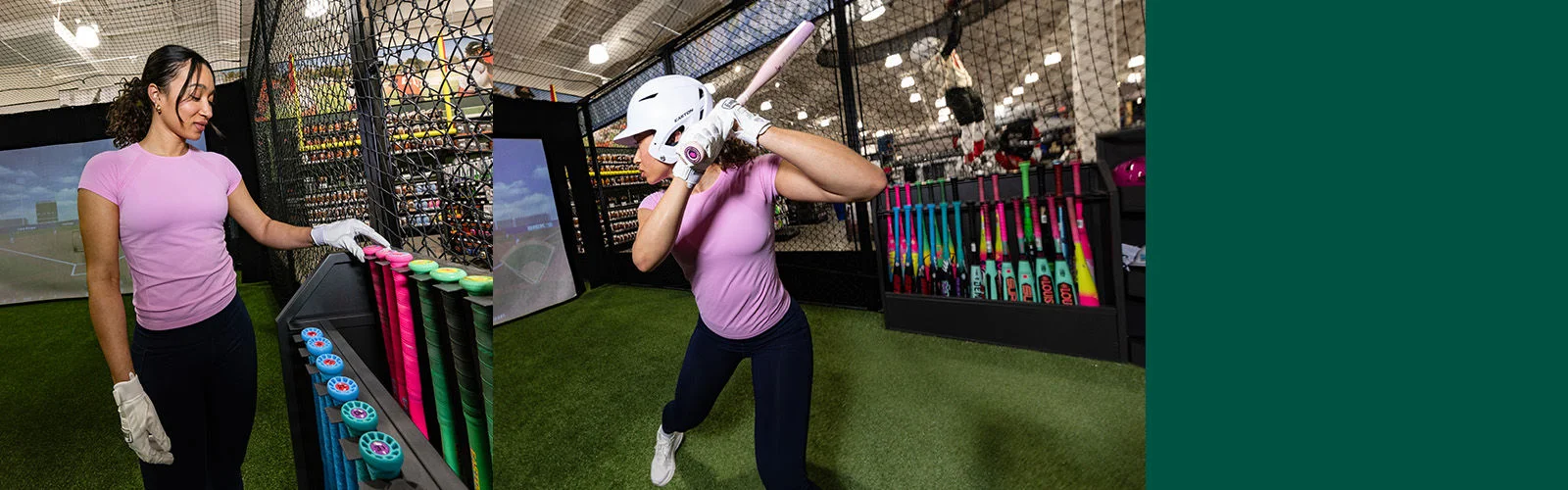 A woman in a batting cage