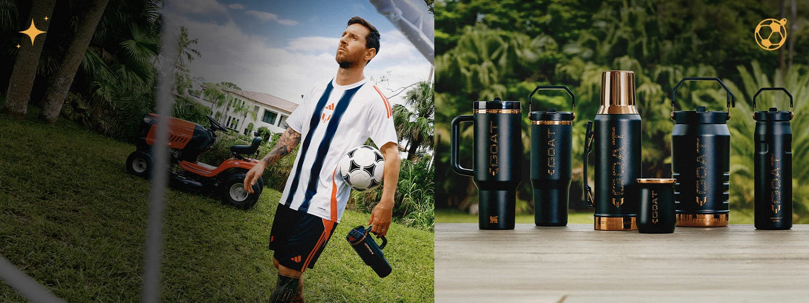 Messi and drinkware product.