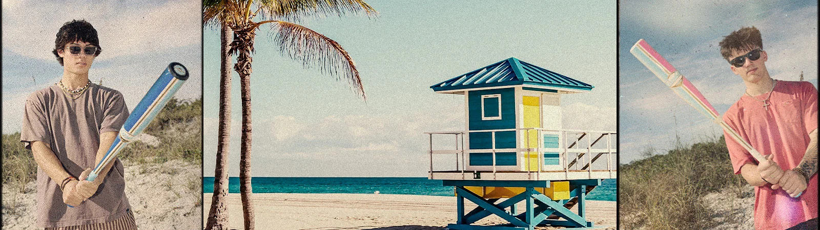 baseball bats on the beach.