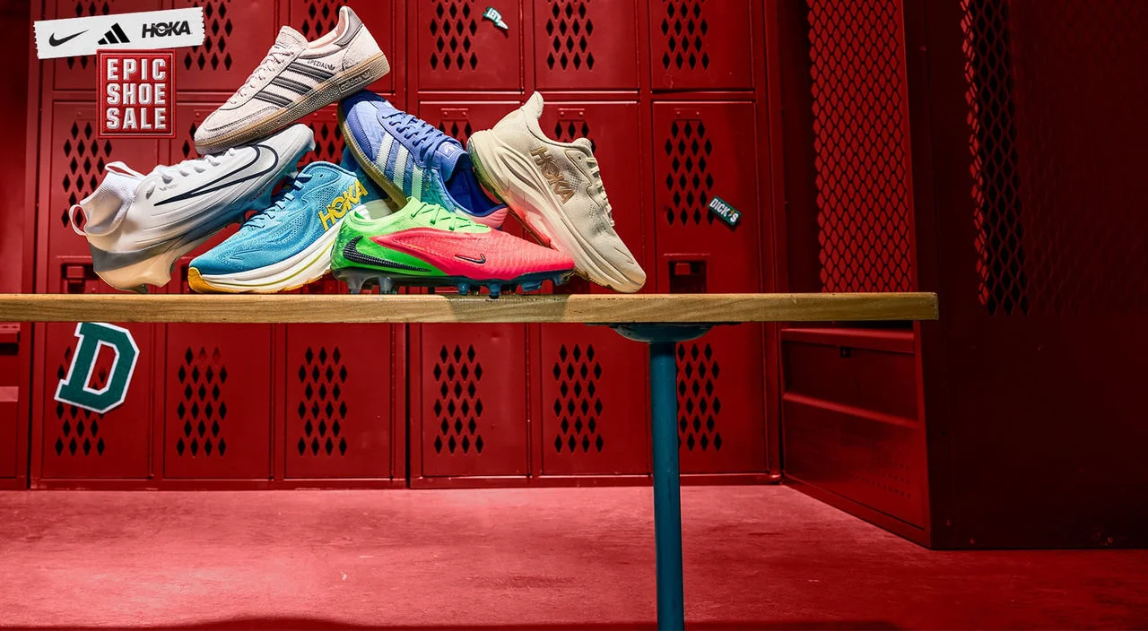 Epic Shoe Sale. Nike, adidas and HOKA logos.