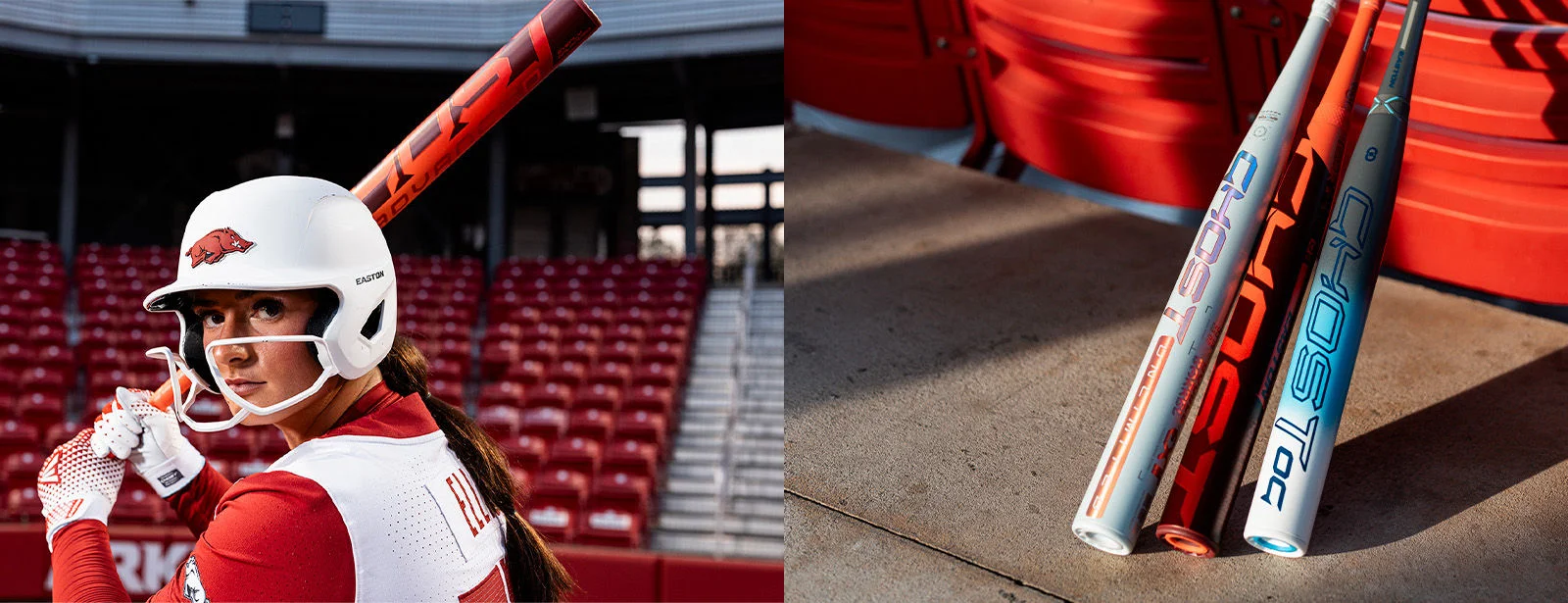 Softball athlete holding bat.