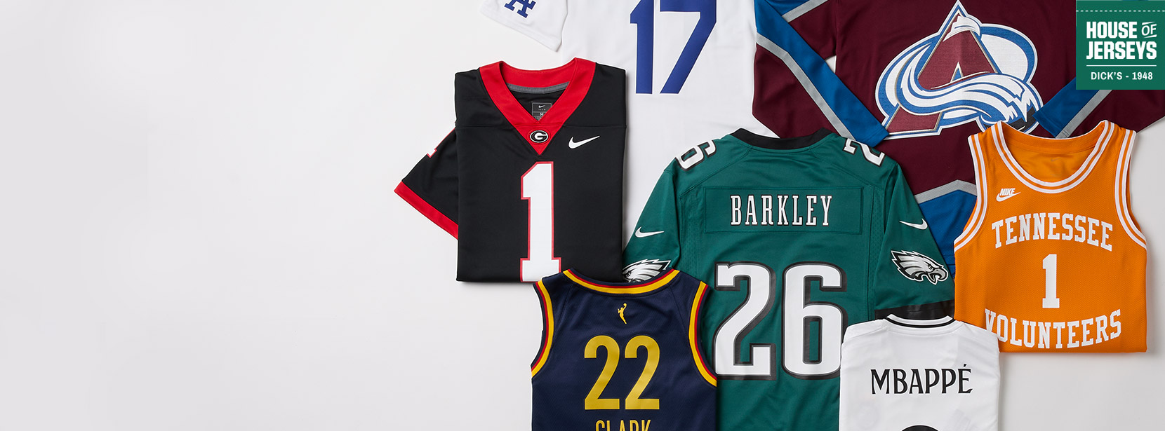 multiple jerseys from pro sports leagues.