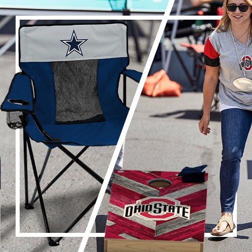 Tailgating with fan gear.