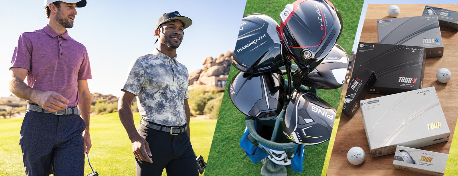 An image of golfers and golf equipment.