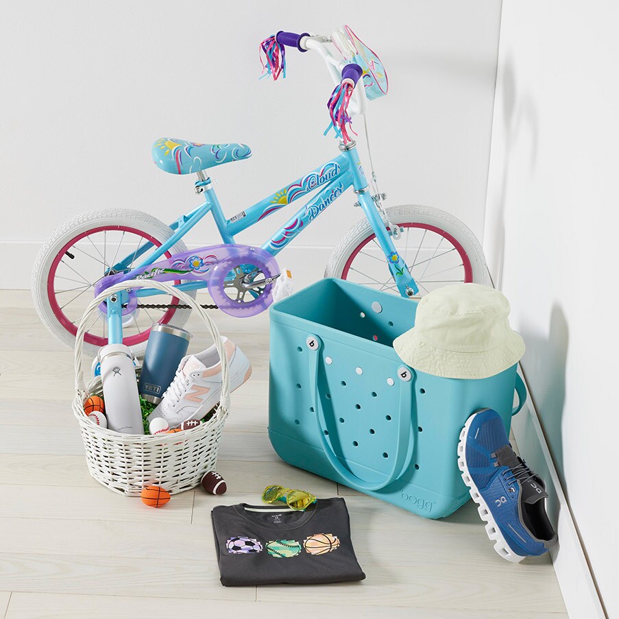 Image of a bike and Easter gifts.