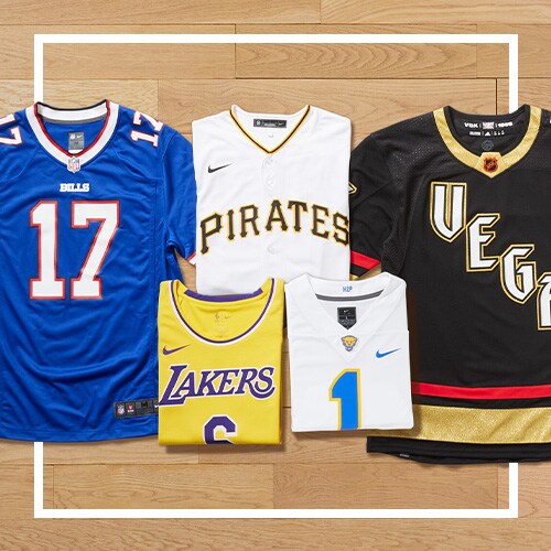 A collection of fan shop jerseys.